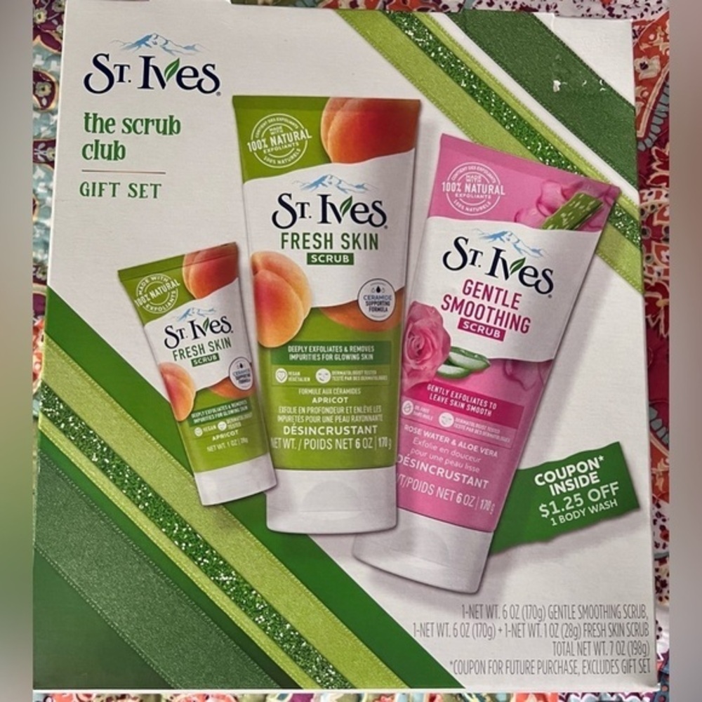 St. Ives The Scrub Club Exfoliating Skincare Gift Set, 3 ct NIB - Picture 2 of 2